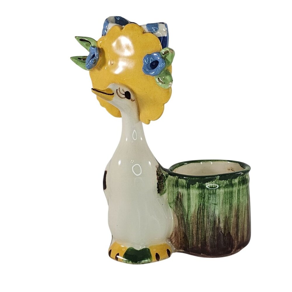 Vintage Di Palma California Pottery Goose Wearing Large Hat Planter Figurine